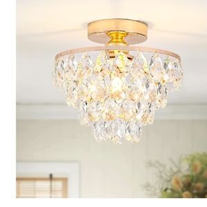 Luxurious Crystal Ceiling Light with Gold Accents